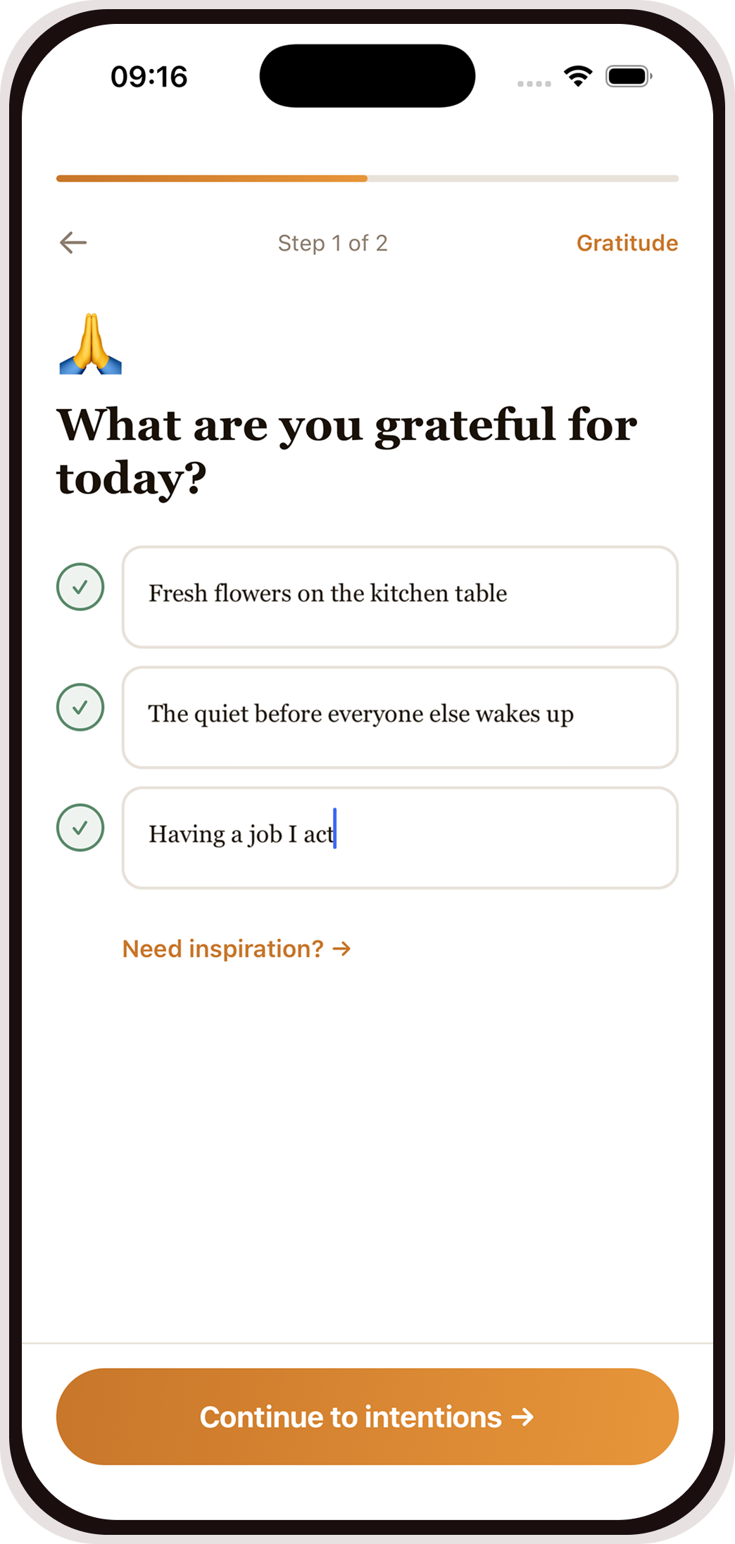Writing three things you are grateful for in Kindwake